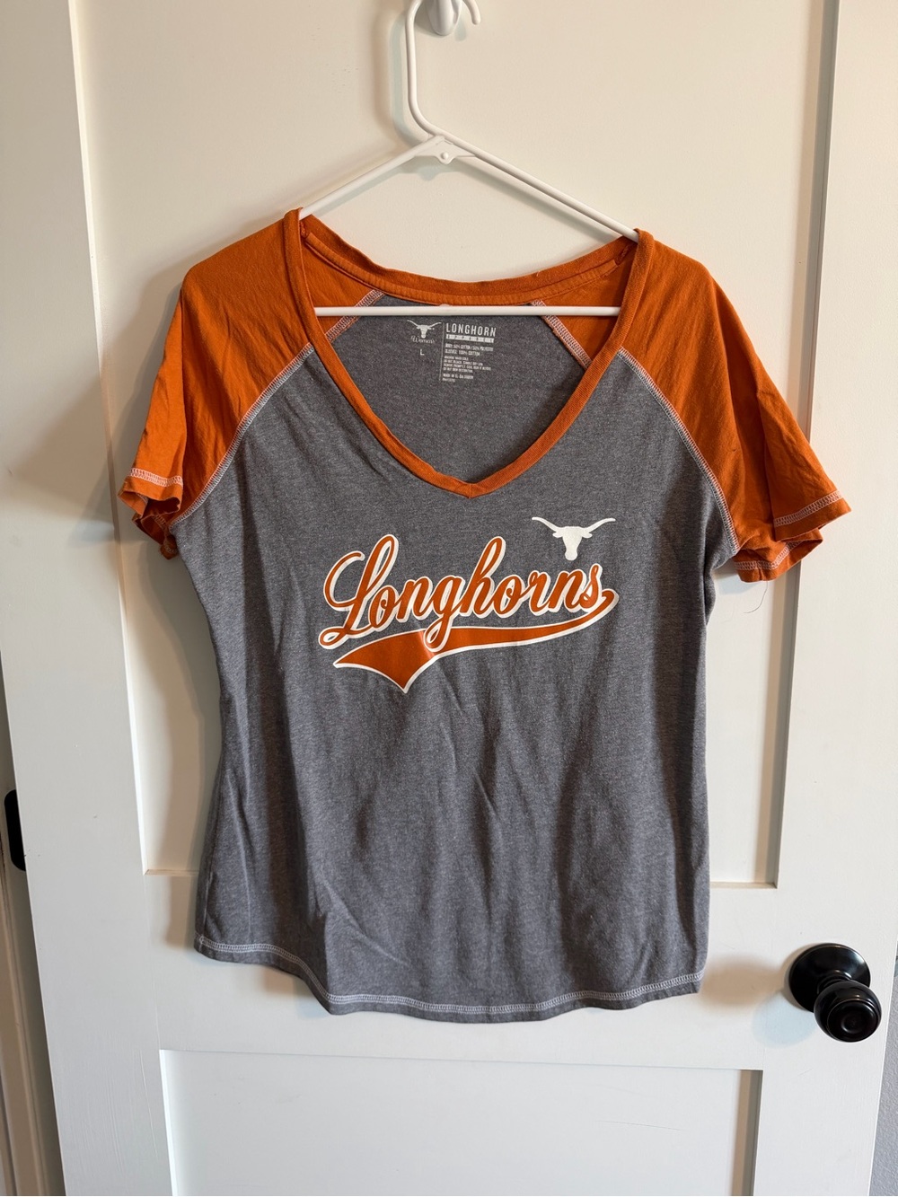 Texas longhorns University Women's V-Neck Tee — Burnt Orange & Gray